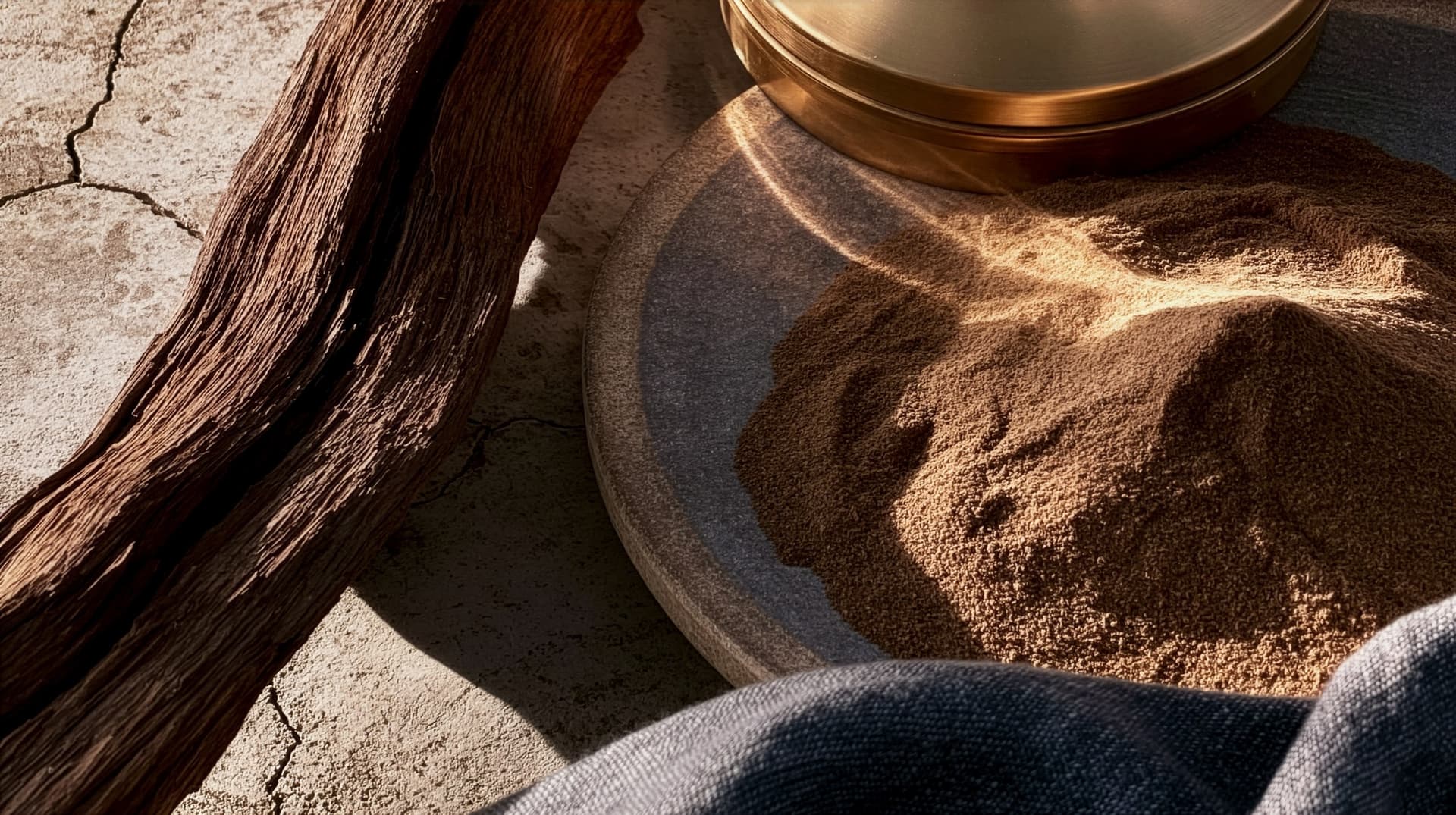 A mound of roasted mesquite powder on a stone disc
